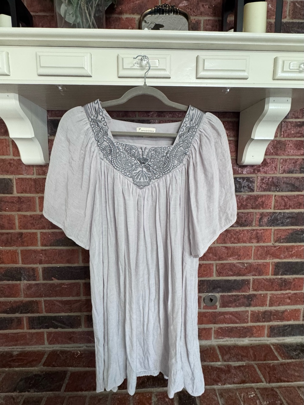 Cottagecore Twenty One Embroidered Boho Peasant Blouse Grey / Lavender – Size M